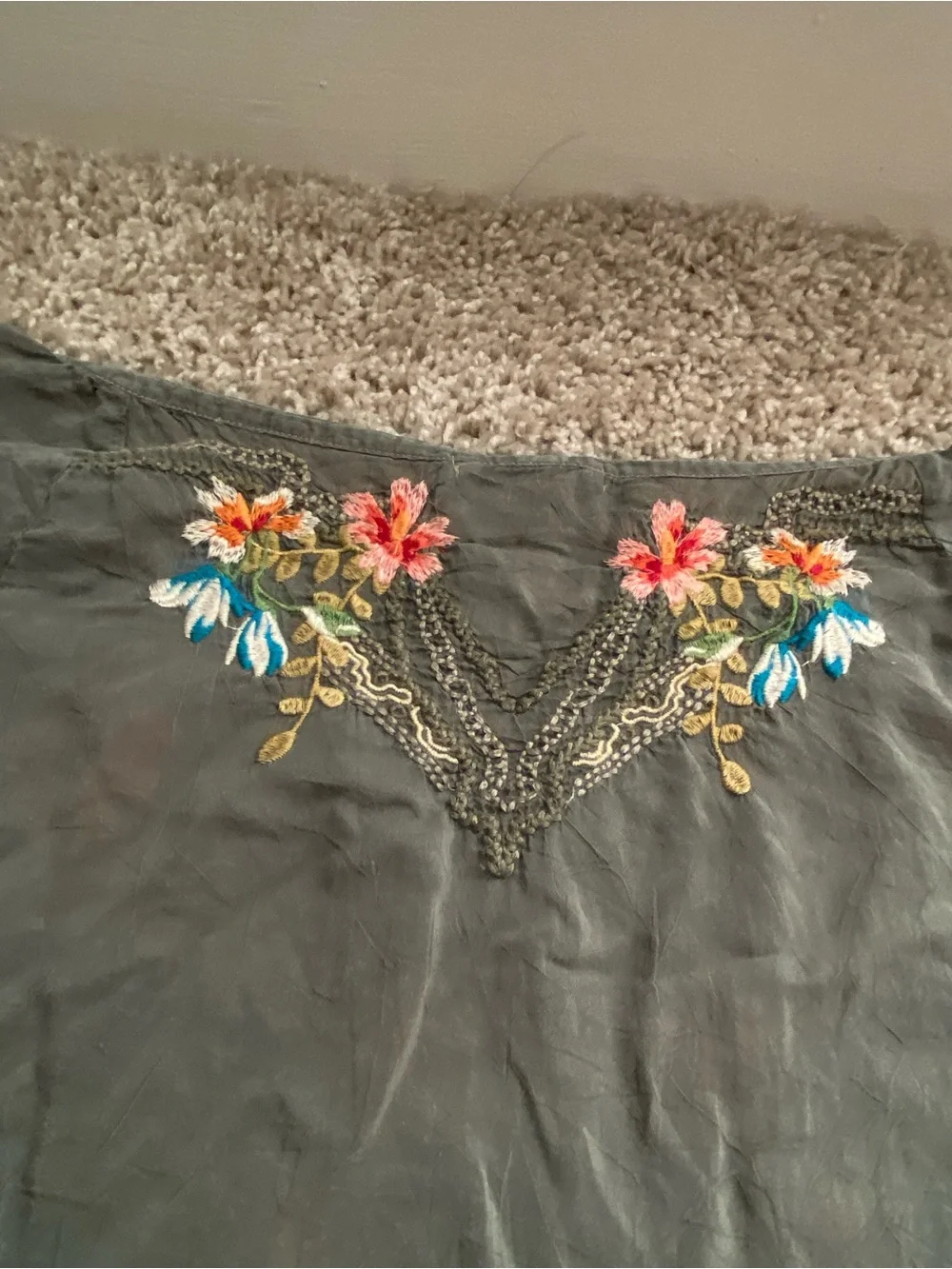 Johnny Was Green Linnet Boho Faire Embroidered Floral Peasant Blouse Large - Picture 9 of 10